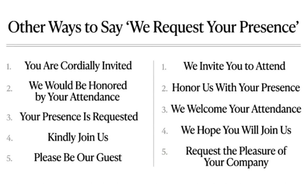 25 Other Ways to Say We Request Your Presence at a Formal Event or Ceremony